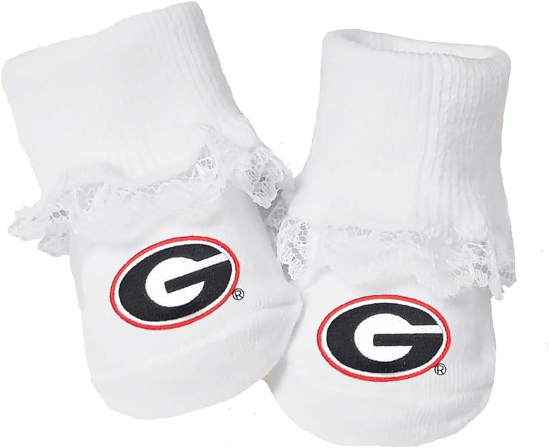 Future Tailgater University of Georgia Bulldogs Officially Licensed Baby Toe Bootie Socks with Lace - Image 1